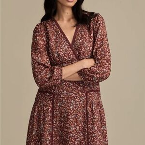 Lucky Brand Maroon Floral Long-Sleeve Wrap Dress